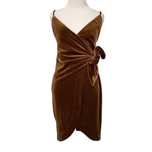 House of CB London Womens Velvet Wrap Mini Dress XS Chocolate Brown Sexy Party
